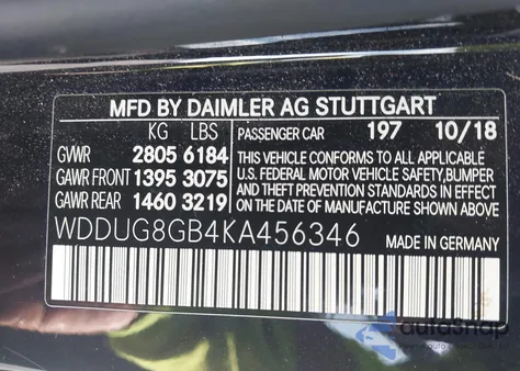 2019 Mercedes-Benz S 560 4Matic from USA, damaged, VIN WDDUG8GB4KA456346